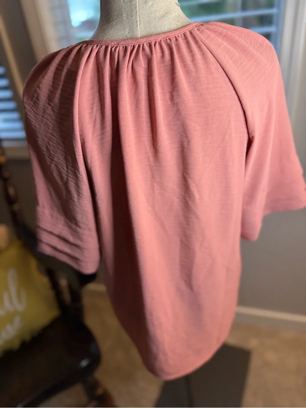 Michael Kors Rose Tie-Neck Flutter-Sleeve Top